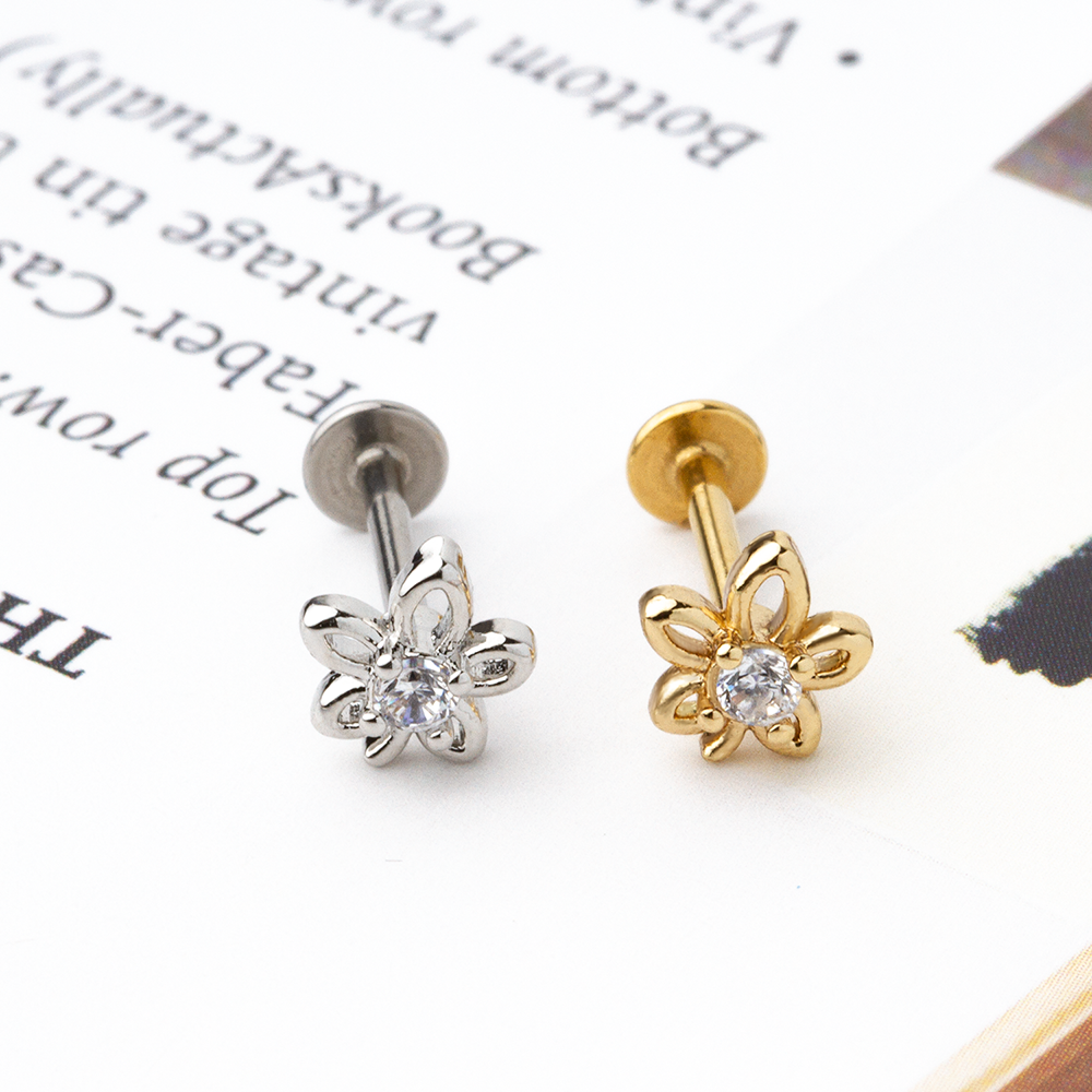 14K Stainless Steel Body Piercing Jewelry Gold Labret Lip Piercing Jewelry 1.2mm