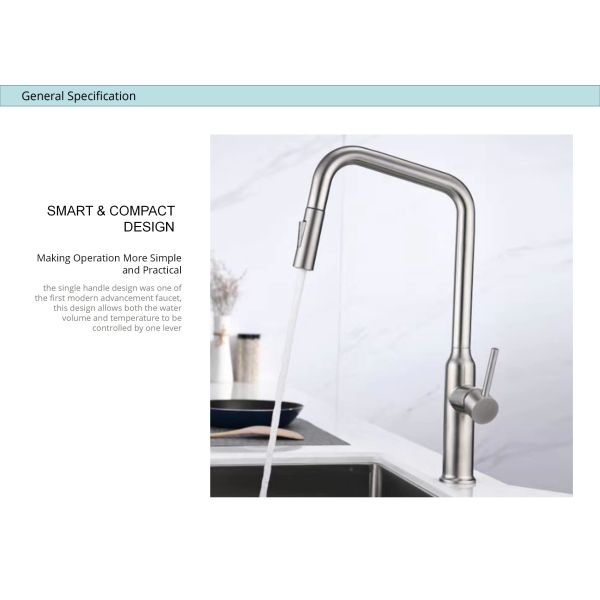 Angled Spout Single Hole Bar Faucet Motion Sensor Kitchen Tap With Extendable Hose
