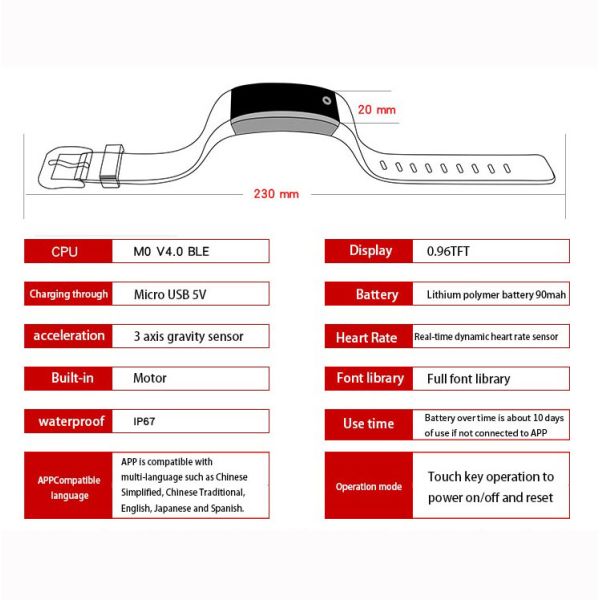 0.96'' OLED Smart Watch Blood Pressure Heart Rate Monitor Bracelet Wristband For Ios Android