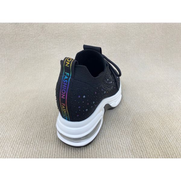 Flyknit Black Platform Loafers With Crystal Surface And Breathable Mesh