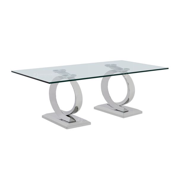 0.18m3 Glass SS Coffee Table Chrome Finished 130cm