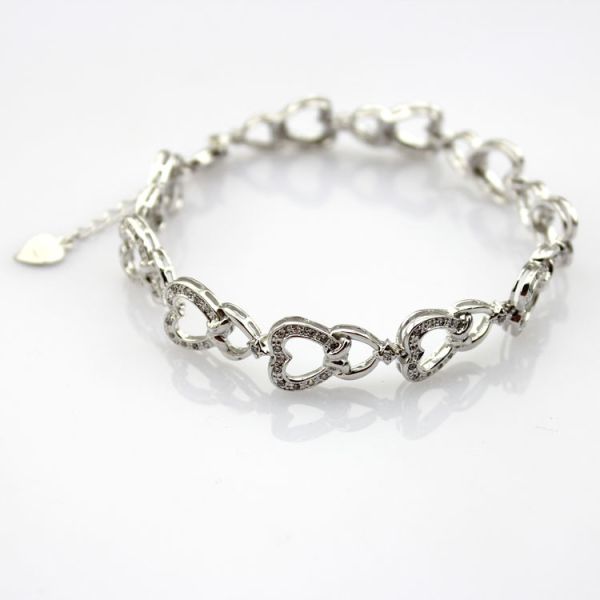 Sterling Silver Pave Clear CZ Diamonds Heart Tennis Bracelet (B03)