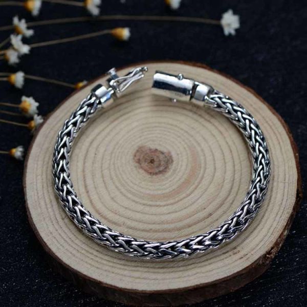 Retro Women Men 5mm Sterling Silver Wheat Chain Link Bracelet (B20180404081)