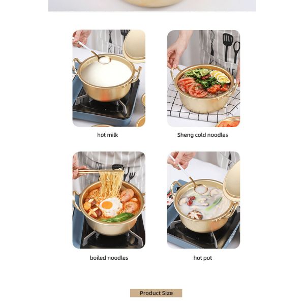 Korean Cookware Kitchen Gold Instant Noodle Pot Home Stock Pot Small Pan Aluminum Ramen Soup Pot With Lid