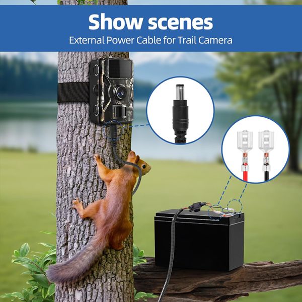 Ratproof Chew Proof Resistant Metal Jacket DC 5.5x2.1mm 4.0x1.7mm to Spade Connector Power Extension Cable for Trail Cameras