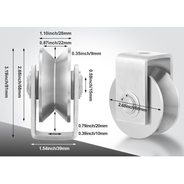 V-groove Casters Sliding Doors Roller with Double Bearings Wheel in Polish Finish