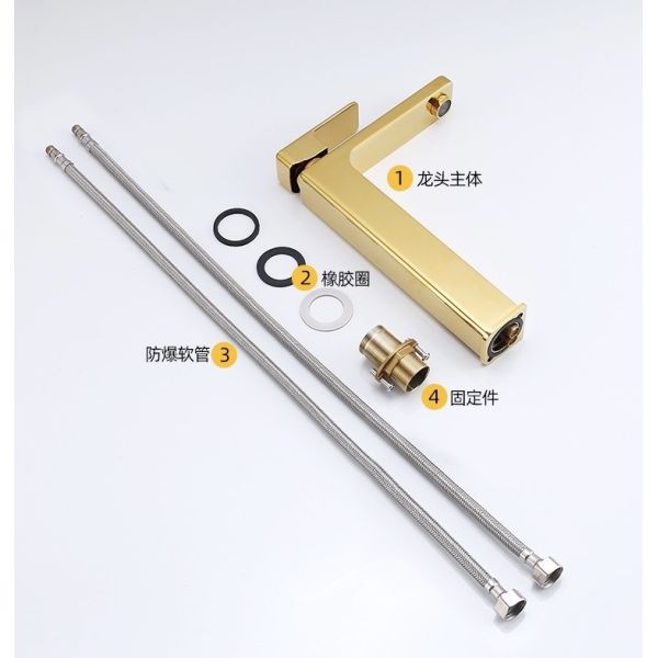 Polished Golden Brass Sanitary Ware Faucet Single Handle Wash Basin Tap