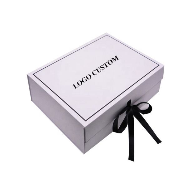 Cloth LV Customized Gift Foldable box Ribbon hardpaper cardboard gift boxes Flip Top String Ribbon Handle Flat Paper Box