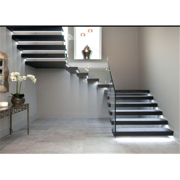 Indoor Floating Steps Staircase Led Stairs With Wood Tread , Customize Size