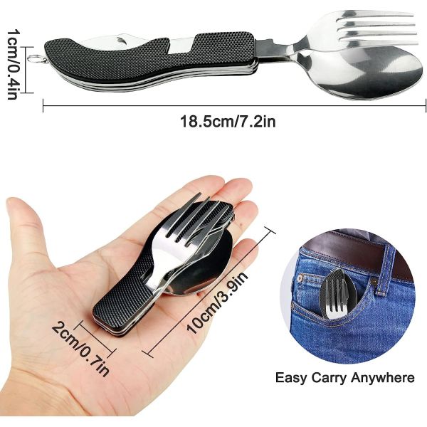 Stainless Steel Folding Knife Spoon Fork, Camping Utensils Set Foldable Travel Utensils with Case Stainless