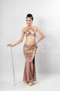 China Sexy Brown Halter Neck Metallic Floor Length Bras & Skirt for Women Belly Dancing Clothes on sale