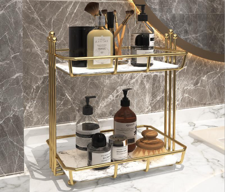 Waterproof Metal H30CM 2 Tier Bathroom Counter Shelf
