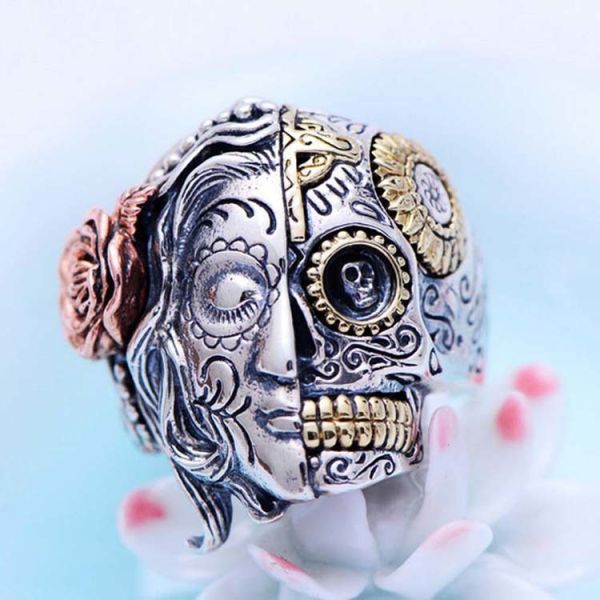 Angels and Demons Skull Style Thai Sterling Silver Men Ring(XH057006W)