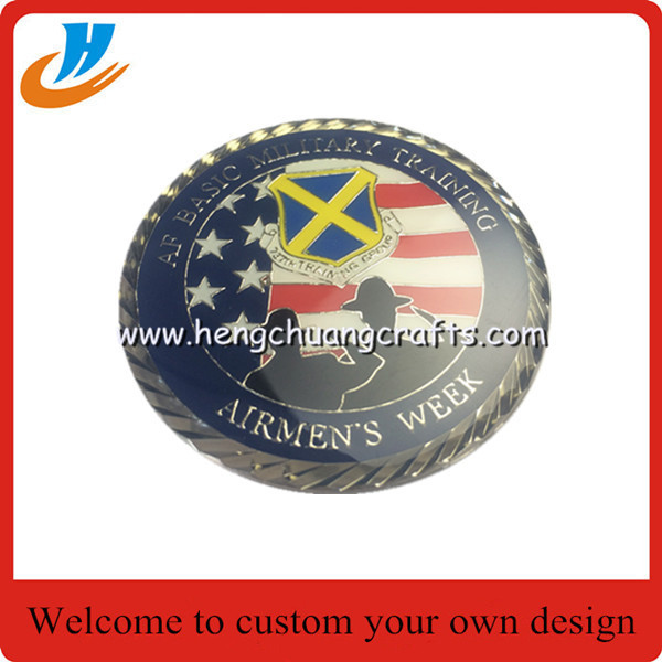 Soft enamel paint metal challenge coin with silver plated different edges