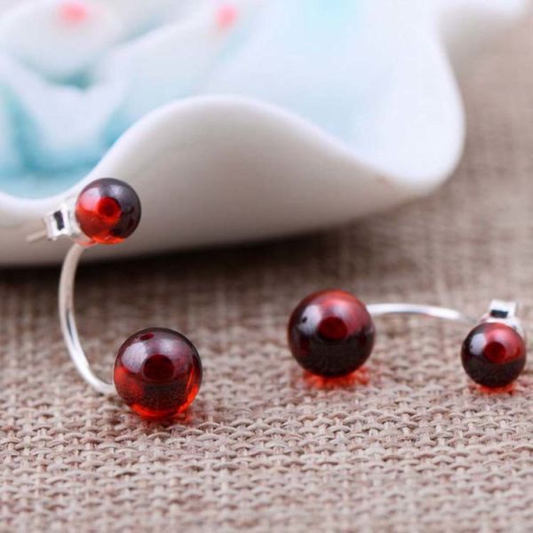 925 Sterling Silver Double Garnet Hoop Earrings (XH0488)