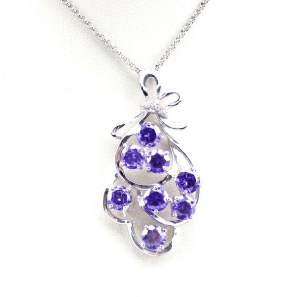 925 Silver Jewelry Grape Shape Blue Topaz Cubic Zircon Pendant Necklace (P44)