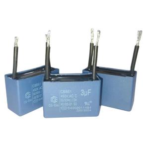 Quality 2 Wire Blue Air Conditioner Fan Capacitor CBB61 450V 3.0mfd With 30 Line Length wholesale