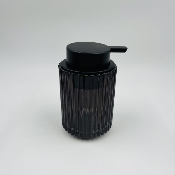 5pcs Glass Bathroom Accessories Set Black With Round Shape Ribbed Vertical Stripe