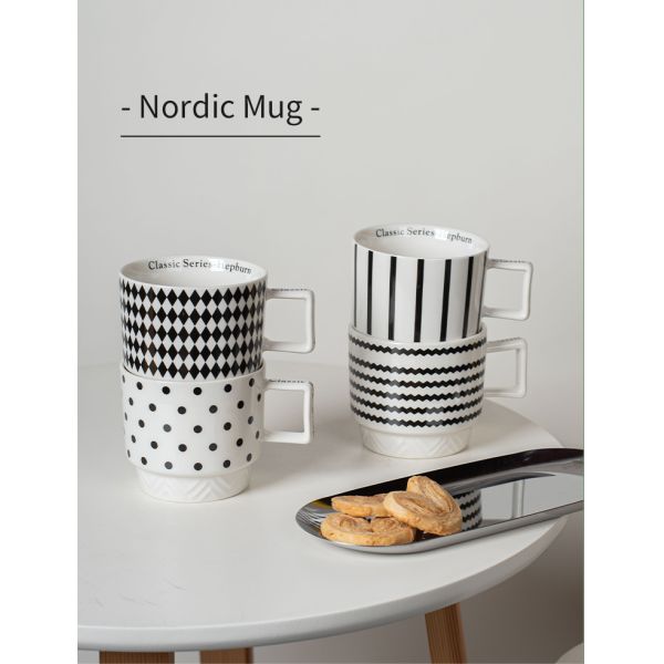 Experience The Elegance Of Black And White Ceramic Mug Coffee Cup For Business Gifts