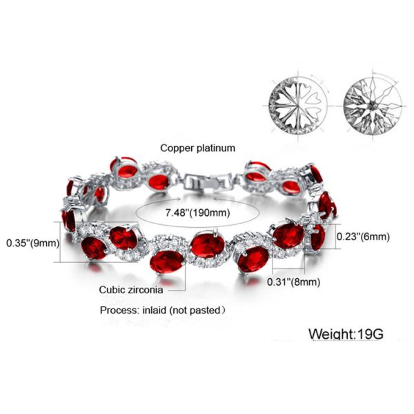 Women Platinum Plated Red Cubic Zirconia Bracelet Wedding Jewelry(JDS924RED)