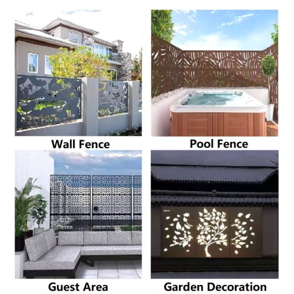 Fashion Black Aluminum Privacy Fence Panels Laser Cutting Metal Modern