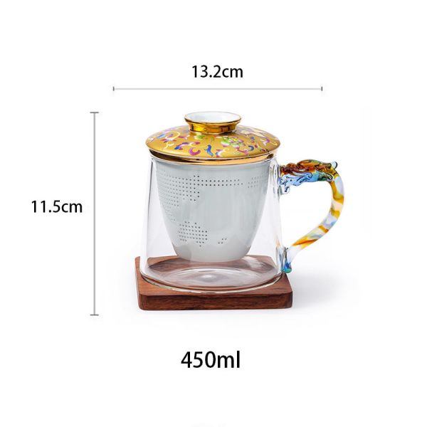 Cadmium Free 450ml Clear Ceramic Filter Glass Tea Cup