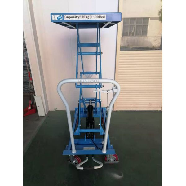 Twin Scissor Manual Lift Work Table Cart 1100lbs 62" Lifting Height