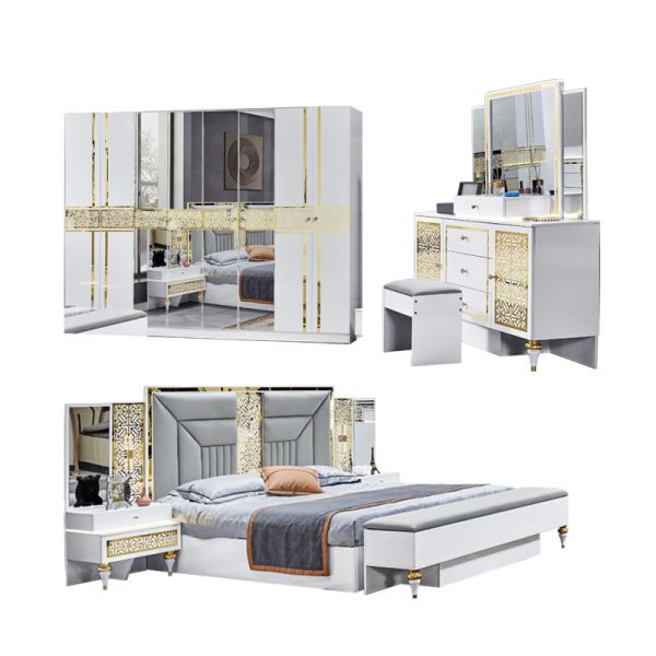 Wholesale French Home Wood Frame Master Room Double Bed Room Set Modern Wooden King Size Luxury Bedroom Furniture