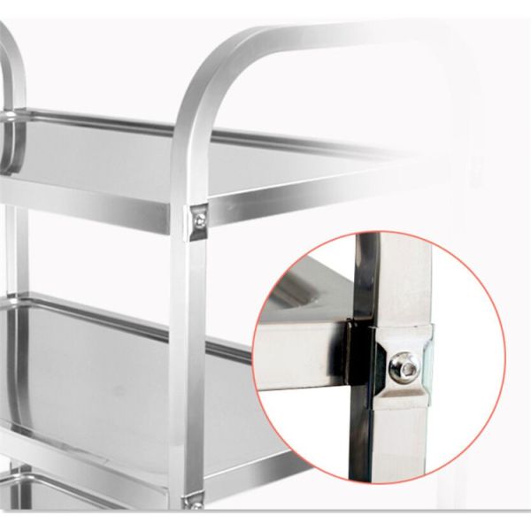 3 Layers Stainless Steel Storage Shelves Hand Trolley Cart Supermarket Equipment