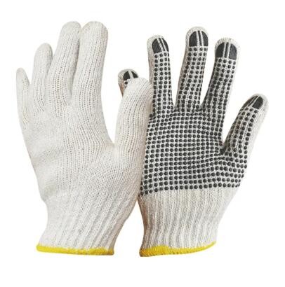 Elastic Cuff Cotton Knitted Work Gloves OEM Cotton Gloves With Rubber Dots