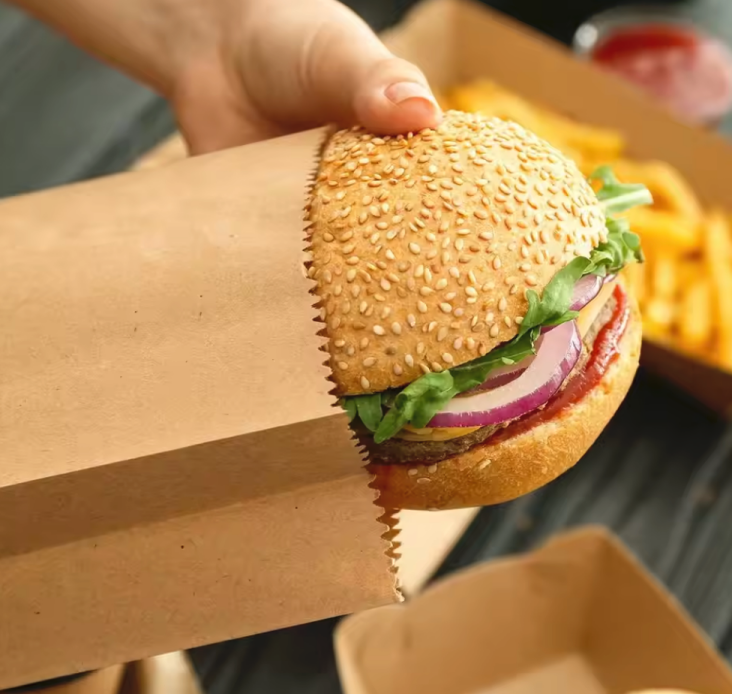 Customized logo restaurant takeout brown kraft paper carry retail takeout lunch food packaging bread SOS paper bag without handle