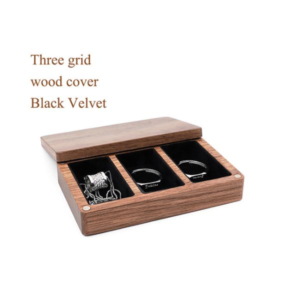 Three Slots Black Walnut Jewelry Box Organizer For Wedding Rings Necklace Earring