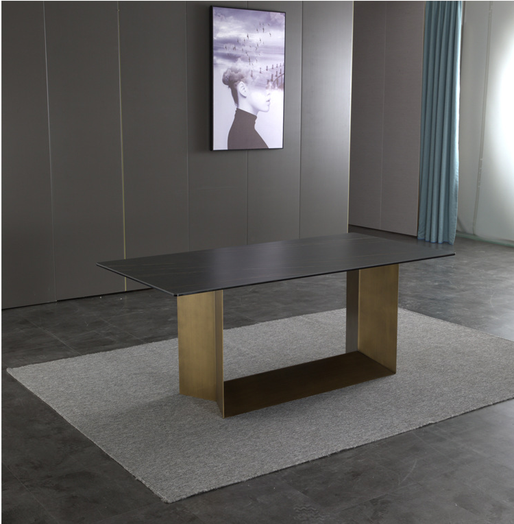 Modern Stainless Steel Leg Luxury Marble Dining Table