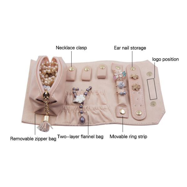 Custom Bulk Roll Up Leather Jewelry Bag For Travel Eco Friendly Easy To Carry