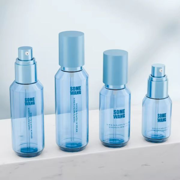 PET Cosmetic Bottles And Jars Blue Reusable Shampoo Bottle Oval