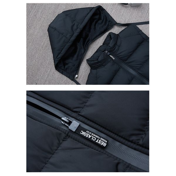Winter Black Polyester Cotton Thick Hooded Utility Slim Fit Sleeveless Man Cotton Quilted Waistcoat Vest
