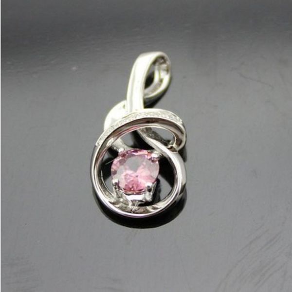 925 Sterling Silver 5mm Round Pink Cubic Zircon Pendant Necklace (P47)