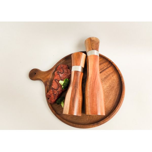 Manual Reusable Refillable Wooden Salt And Pepper Grinder Set Acacia Wood Grinder