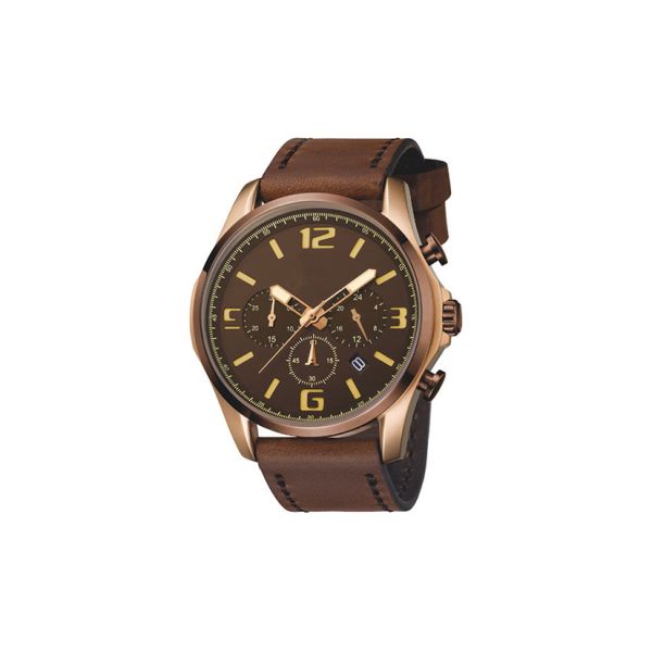 Waterproof Black Chronograph Watch , Mens Chronograph Watches Leather Band Big Face