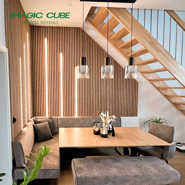 Polyester Thickness 9mm/12mm Akupanel Wood Acoustic Slat Wall Panel for Apartments