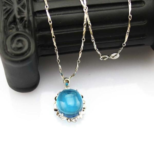 Sterling Silver Oval Blue Topaz Cubic Zirconia Pendant Necklace Silver Chain(P20)