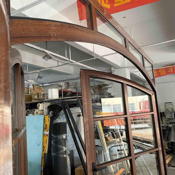 Arched Aluminium Hinged Doors French Design Wood Color Aluminum Door Hinge