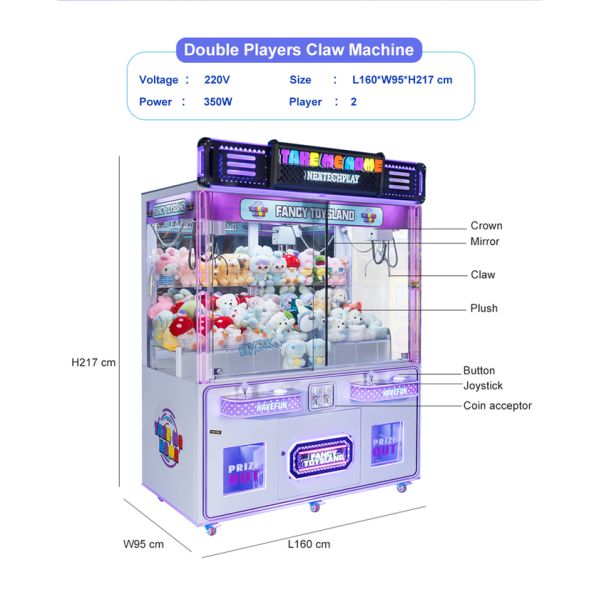 Wholesale 2 Players Vertical Plush Doll Toys Coin Operated Crane Machine