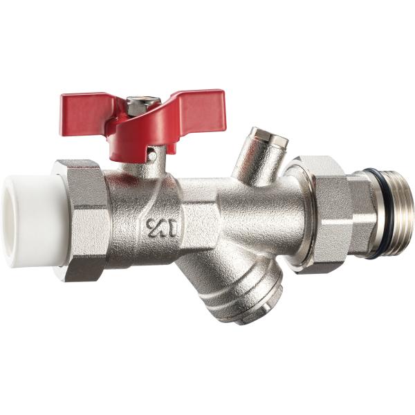 3603 3609 Straight Type Nickel Plated Brass Ball Valve w/ Meter Outlet & Built-in Strainer & Optional Brass Drain Valve