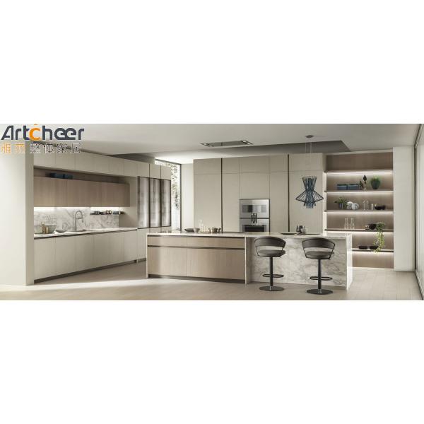 Handless Cabinet Kitchen Design With Island Dining Table And Faucet Accessories In Australia