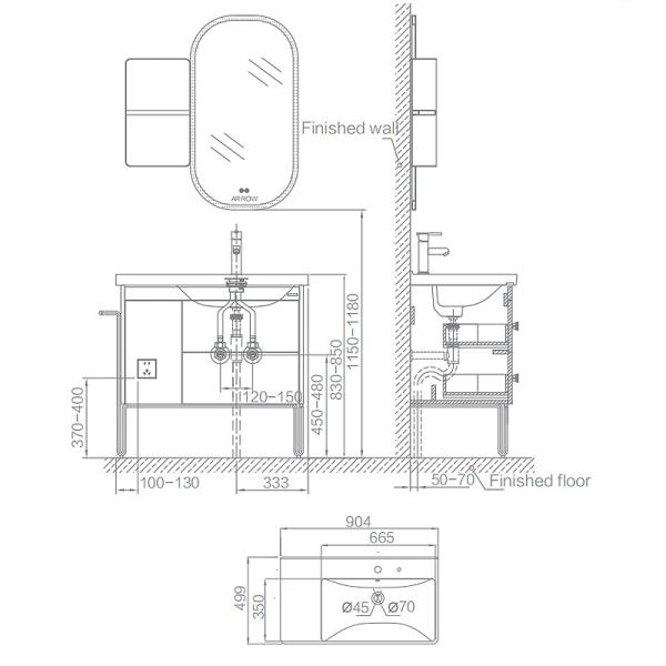 ARROW APGM10L3250 Tall Modern Bathroom Cabinets Solid Wood With Intelligent Mirror LED