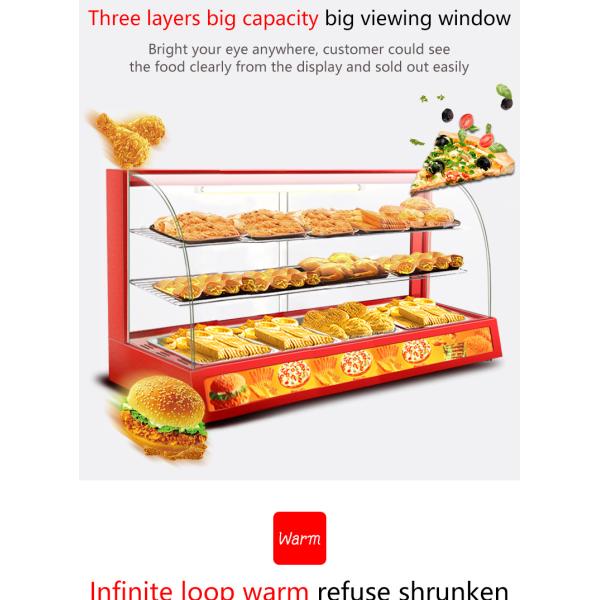 Professional Electric Red Glass Food Warmer Display Showcase with Toughened Glass