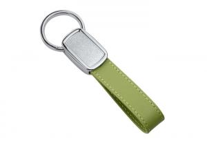 Quality Debossing Tape Green PU Leather Key Chains Strap Epoxy Doming wholesale