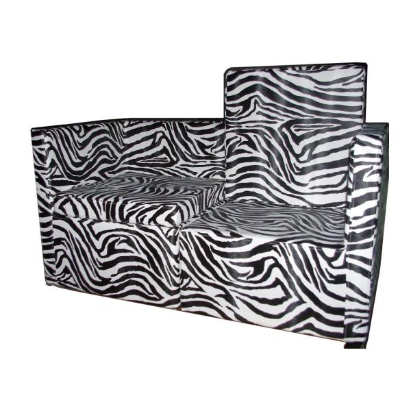 Zebra Style PU Salon Waiting Chairs 2 Seat With Painting Steel Foot , 53cm Depth