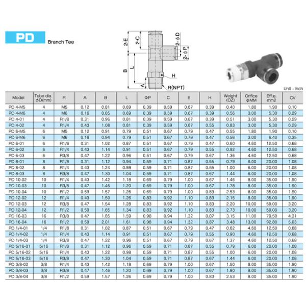 Quick Clamp PD Pisco Branch Tee Zinc Brass Pneumatic Tube Fittings